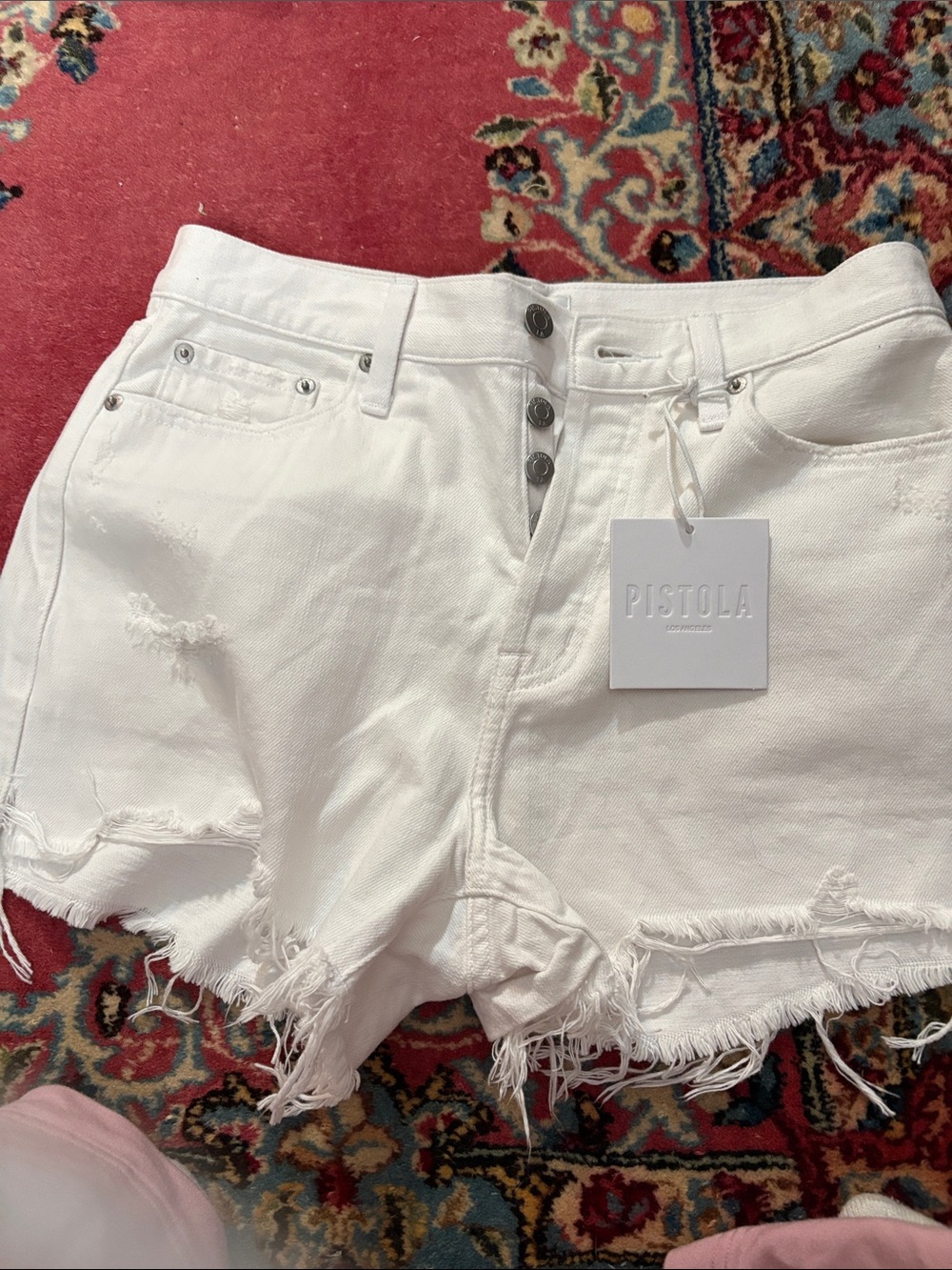 Pistola Nova Relaxed Hise Rise Cut Off white denim shorts. NWT